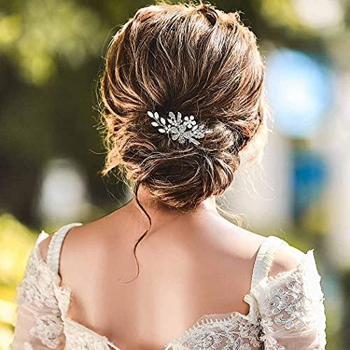 EVILD Evild Flower Bridal Hair Comb Silver Rhinestone Wedding Headdress Pearl Hairpieces Crystal Wedding Hair Accessories for Brides and Bridesmaids