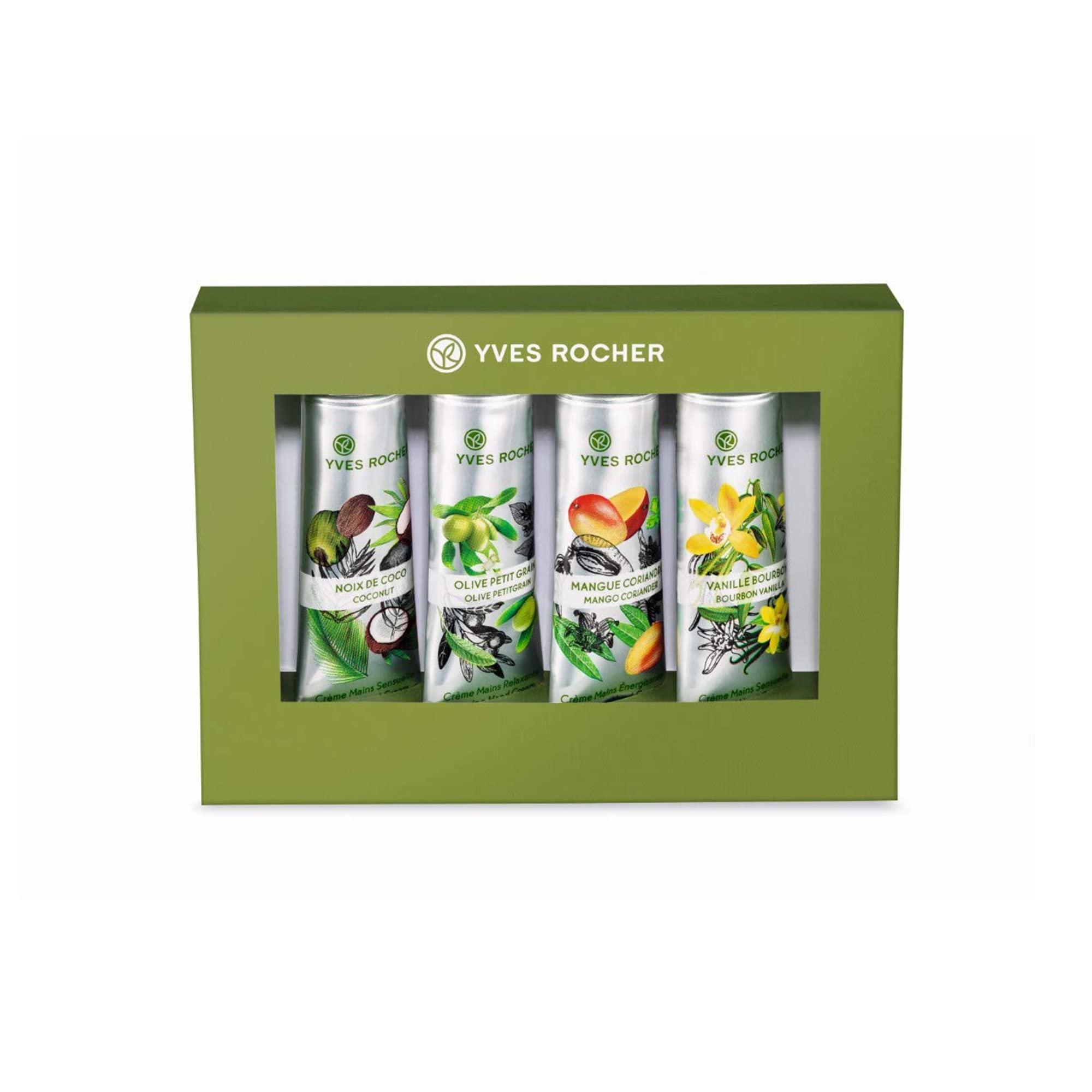YR YVES ROCHER Yves Rocher Kit of Plaisirs Nature Hand Creams | 4 Travel-Sized Hand Creams with Shea Butter for Dry Skin | 1.01 Fl Oz Each