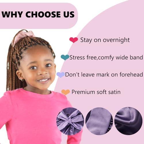 LBYLUS 2 Pcs Long Kids Bonnets for Girls,Silky Satin Bonnet for Sleeping Kids, Bonnet for Kids Braids,Long Hair