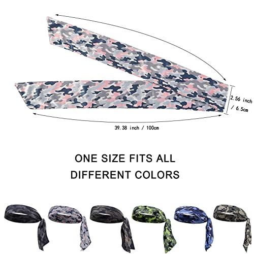 ONEYE ONEYE 6 Pieces Head Tie Headbands for Men Women Sport Tie Back Bandanas Camo Hair Band Athletic Sweatbands for Tennis Running Ninja Karate Basketball