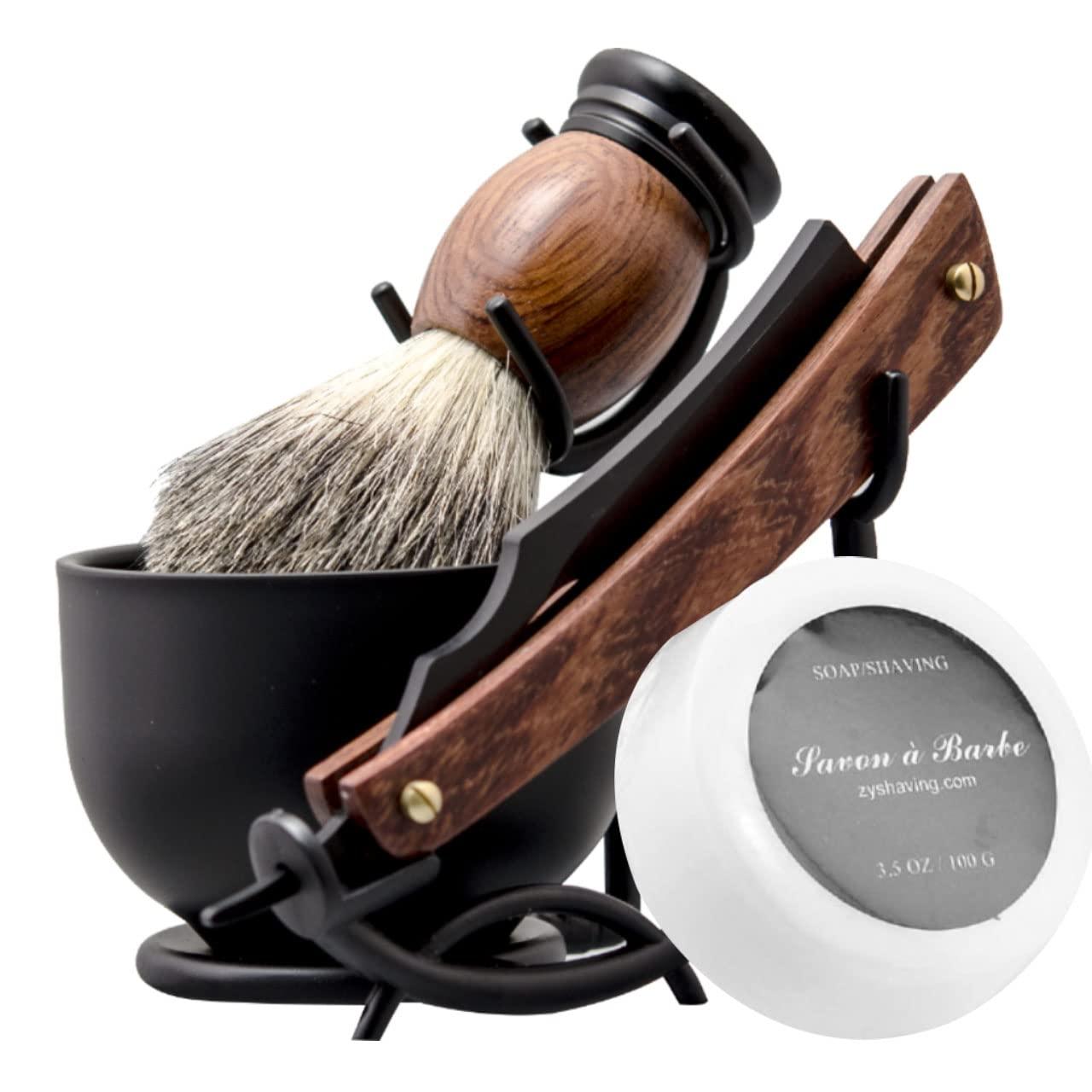 Grandslam Grandslam Shaving Straight Razor Kit, Steel Cutthroat Straight Razor With Leather Strop, Shaving Brush, Stainless Steel Shaving Bowl and Stand, Shaving Soap, Gift for Men