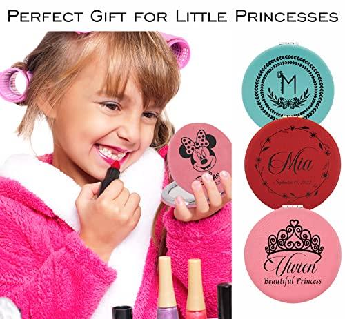 Art laser Engraving Personalized Compact Mirror, Custom Travel Mirror, Engraved Pocket Mirror with Double Sided Magnification Hand Mirror - Wedding, Birthday, Girls Woman Gift (Bamboo Color Material), Variety Color