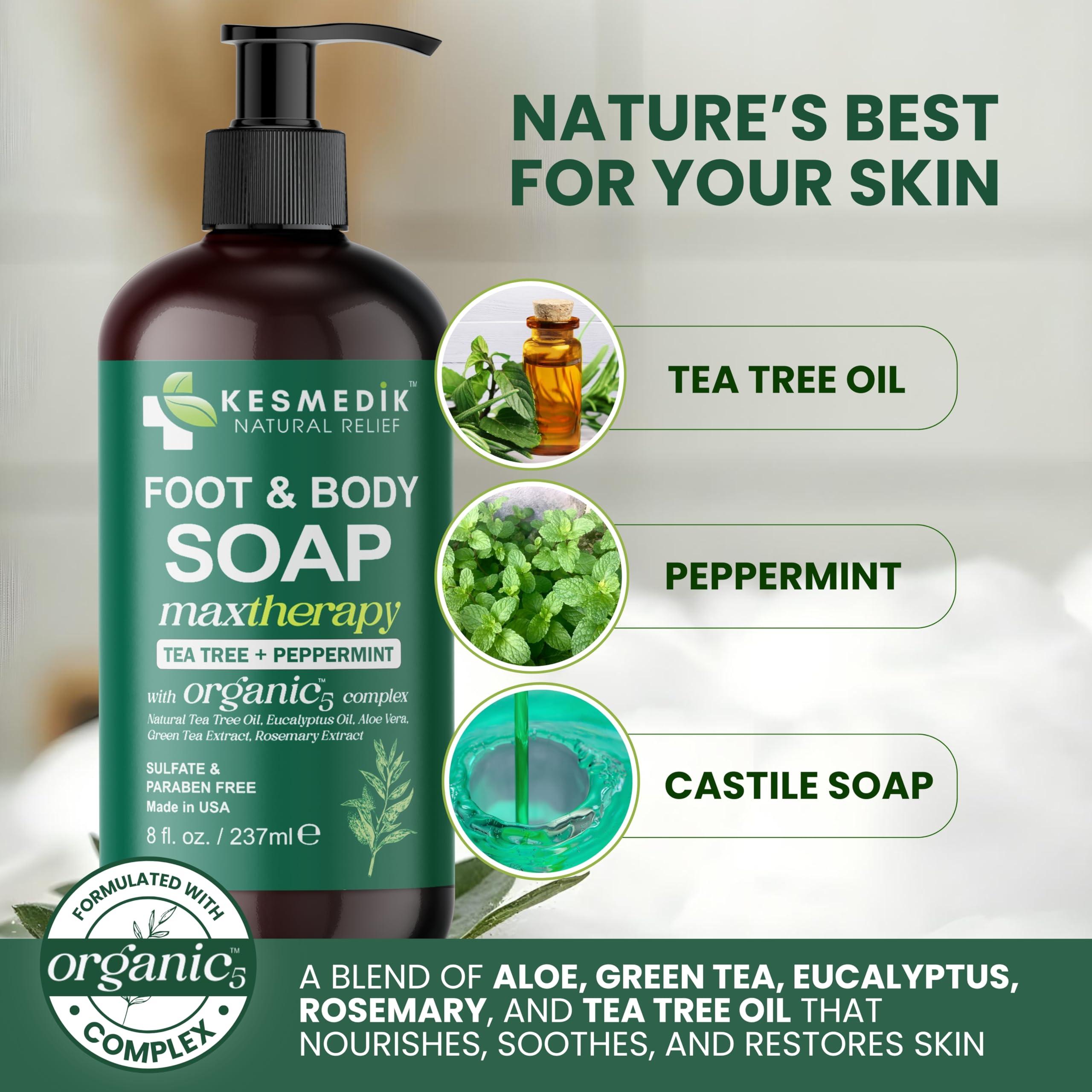 KESMEDIK KESMEDIK Tea Tree Soap | Antifungal Foot & Body Wash for Deep Cleansing & Body Odor, Athletes Foot, Ringworm, Jock Itch, and Smelly Feet (1-Pack)