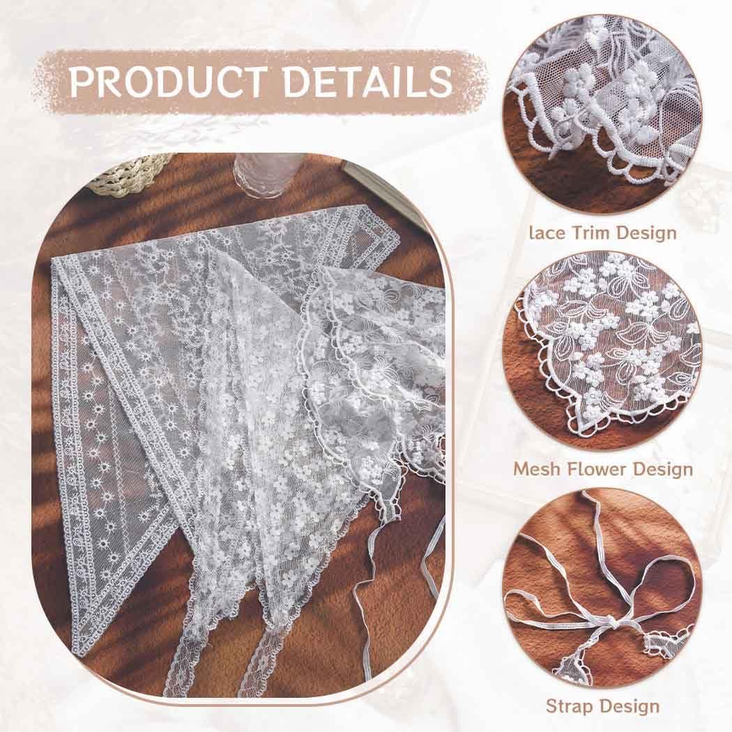 Woeoe Woeoe 3Pcs Lace Floral Hair Bandanas Triangle Mesh Flower Head Kerchief Print Tie-back Hair Scarf Headband for Women Girls