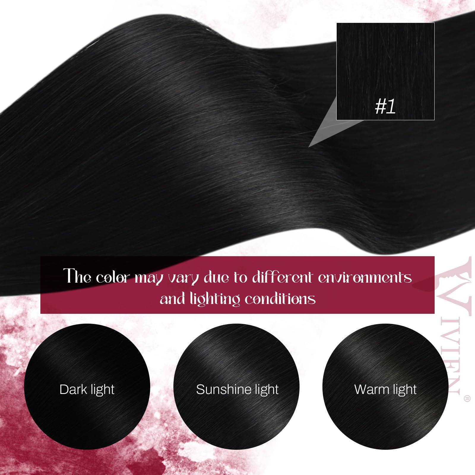 Vivien Vivien 24 Inch Nano Bead Hair Extensions Real Human Hair Jet Black Nano Extensions Human Hair Black Invisible Long Human Hair 50G/50S