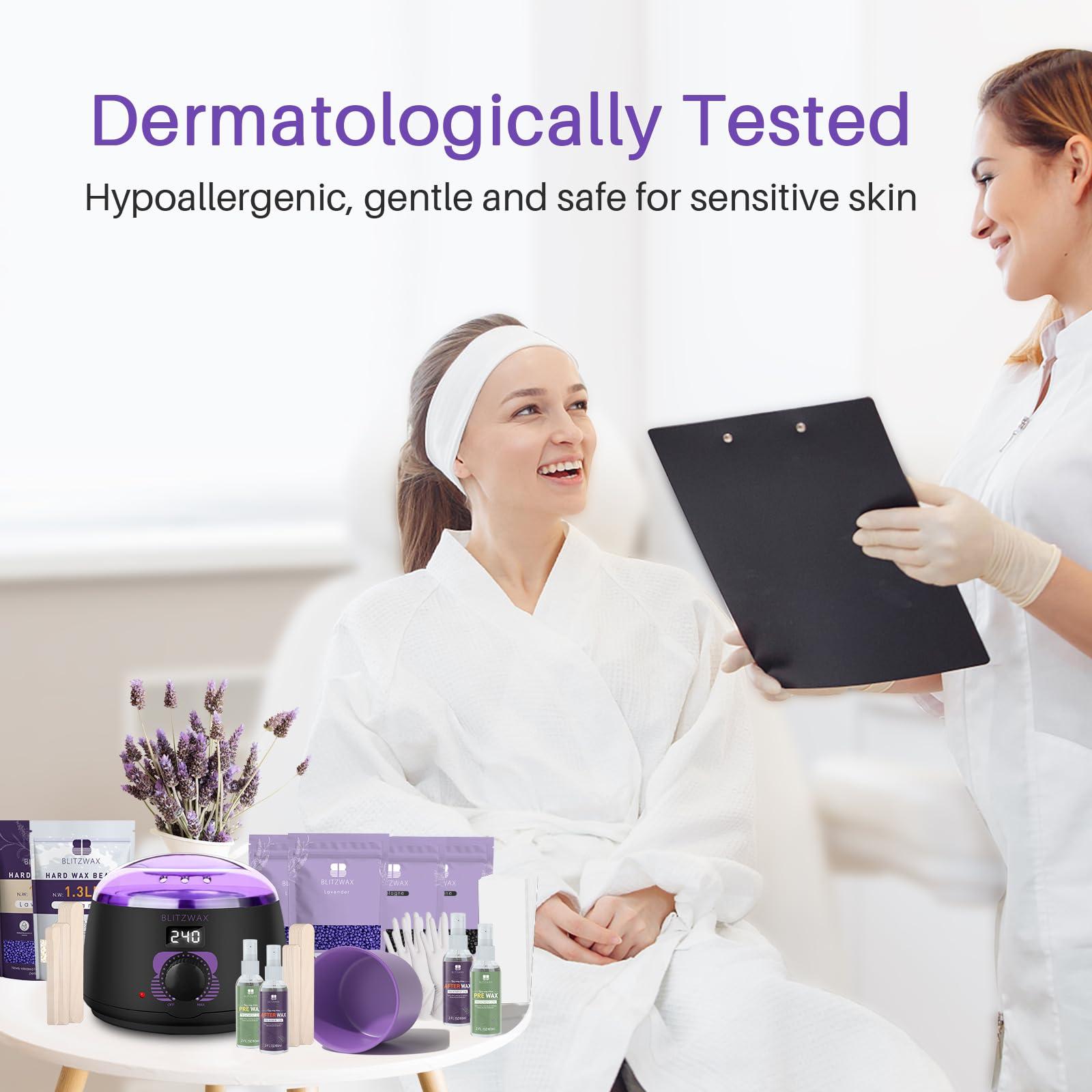 BLITZWAX BLITZWAX Digital Waxing Kit for Women and Men Hair Removal with 1.3lbs Lavender&1.3lbs Cream Wax Beans for Eyebrow, Body, Brazilian, Bkini and Sensitive Skin, Hot Wax Beads Kit for Home and Salon Use