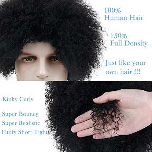 BECUS BECUS 8inch Afro Wig for Black men Short Kinky Curly 100% Human Hair Wigs for Black Men Short African American Male Afro Wig (Natural Spiral Black #1B)