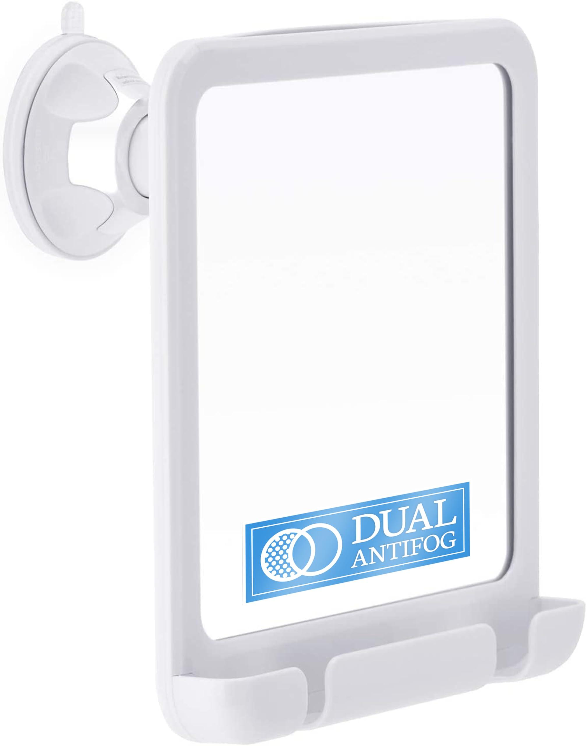 MIRRORVANA MIRRORVANA Shower Shaving Mirror with Dual Anti Fog - Fogless Shatterproof Surface with Razor Holder and Strong 360 Suction Cup (8" x 7", White)