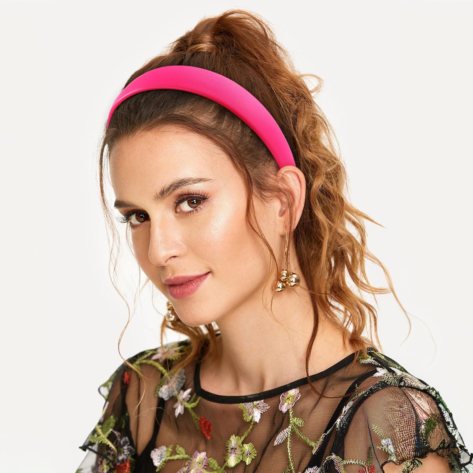 WantGor WantGor 1 Inch PU Leather Headband, Wide Padded Hairband Fashion Hair Bands Cute Womens Headbands Holiday DIY Hair Accessories (Rose Red)