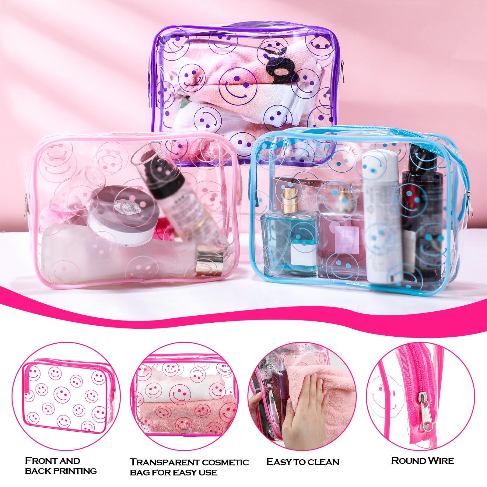 Cunno Cunno 6 Pcs Makeup Bags Gifts for Women Preppy Boho Smile Face Flamingo Clear Makeup Bags Cosmetic Transparent PVC Travel Toiletry Organizer(Smile Style)