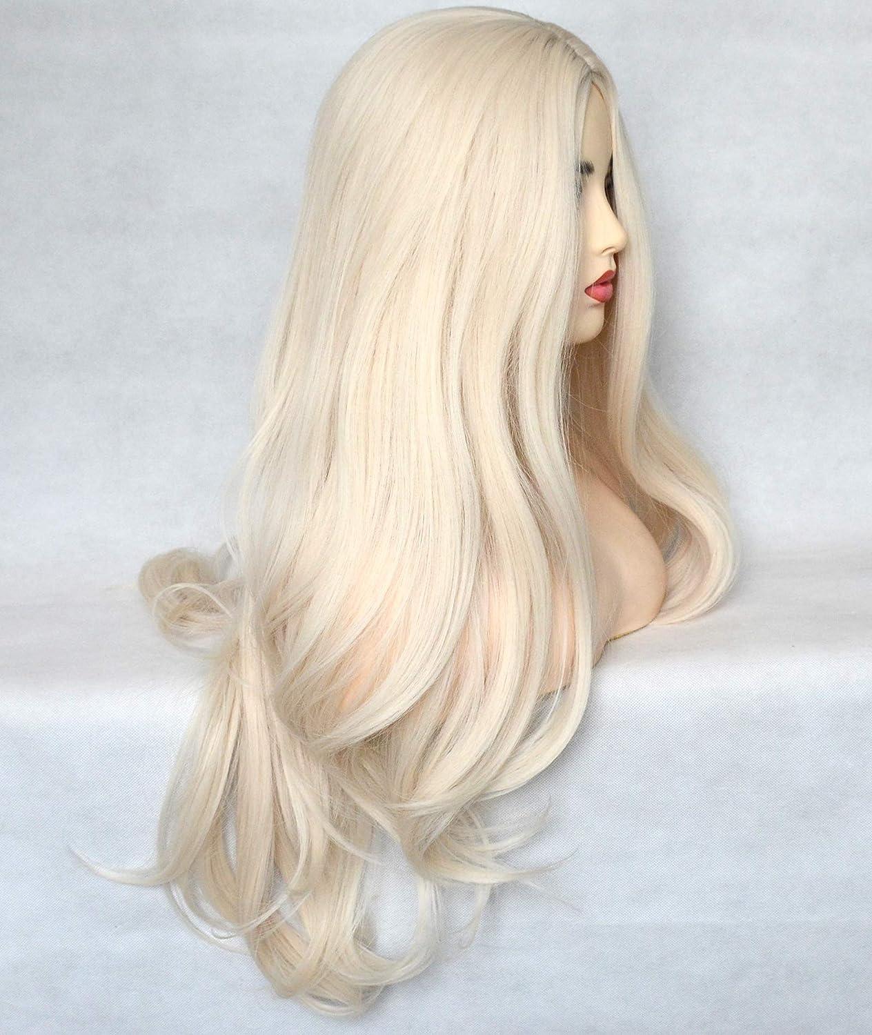 xiweiya xiweiya Long Platinum Blonde Wig Long Body Wave White Blonde Synthetic Loose Wave Heat Resistant Fiber Wigs for Women 26inch