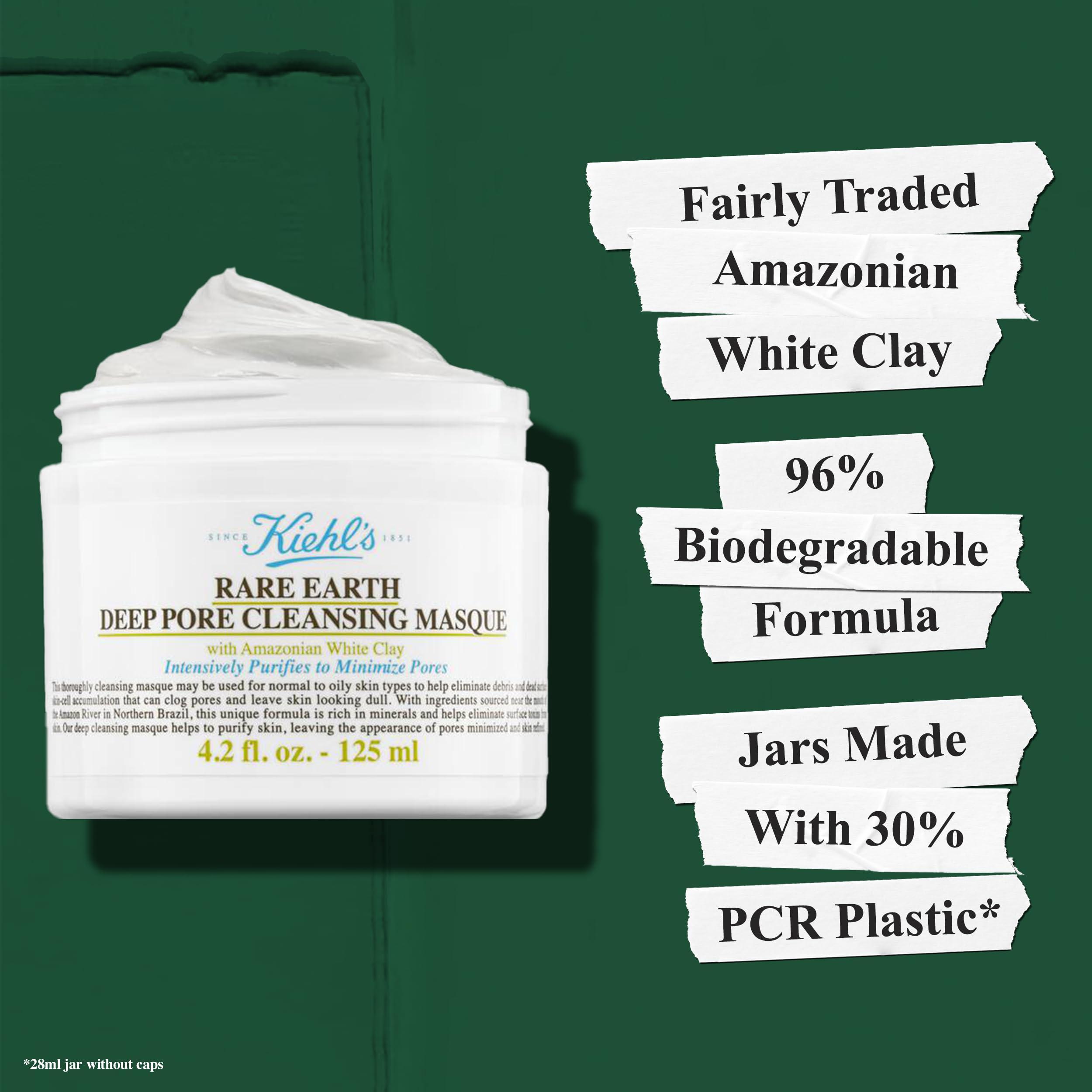 Kiehl's Kiehl\'s Rare Earth Deep Pore Cleansing Mask, Pore-Minimizing Face Mask for Clogged Pores, Detoxifies & Refines Skin, Absorbs Excess Oil, with Amazonian White Clay & Aloe Vera - 0.95 fl oz