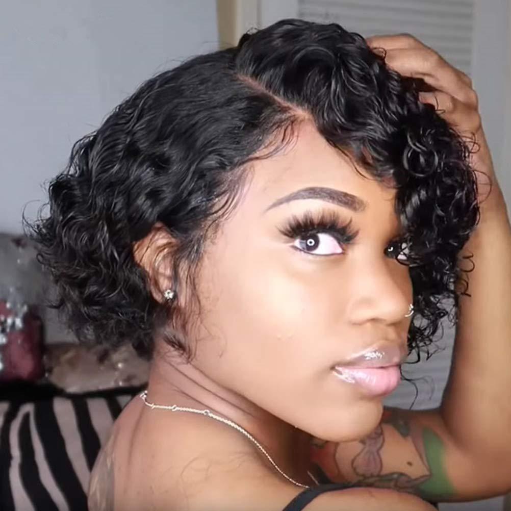 Jauarta Jauarta Sexy Wigs curly for Women, Short Curly Wig Afro Human Hair Wig, Black Full Lace Front Hair for Cosplay Party Salon