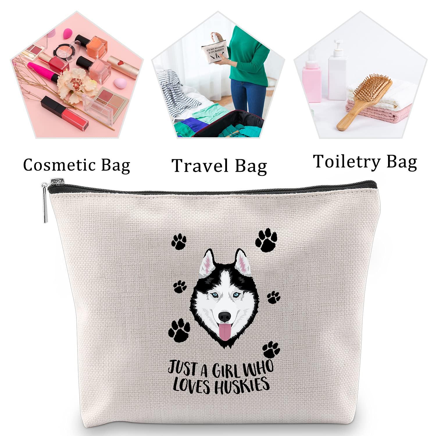 MBMSO MBMSO Husky Makeup Bag Husky Lover Gifts for Women Just a girl Who Loves Huskies Cosmetic Bag Siberian Husky Owner Gifts for Husky Mom Zipper Pouch Travel Case (Husky)