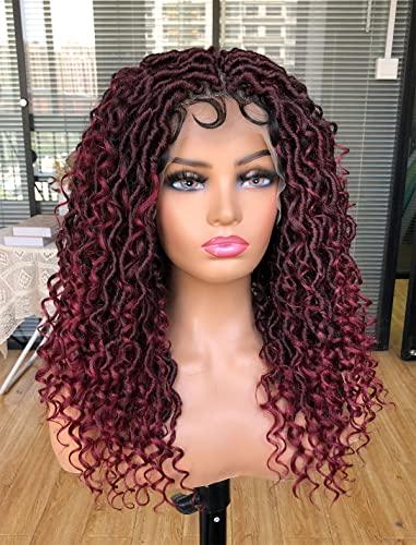 MURAMURA HAIR MURAMURA HAIR Goddess Faux Locs Wigs for Black Women 18Inch Full Lace Curly Synthetic Wigs with Baby Hair Bohemia Locs Twist Crochet Curls Braid Braided Wig(Ombre Red