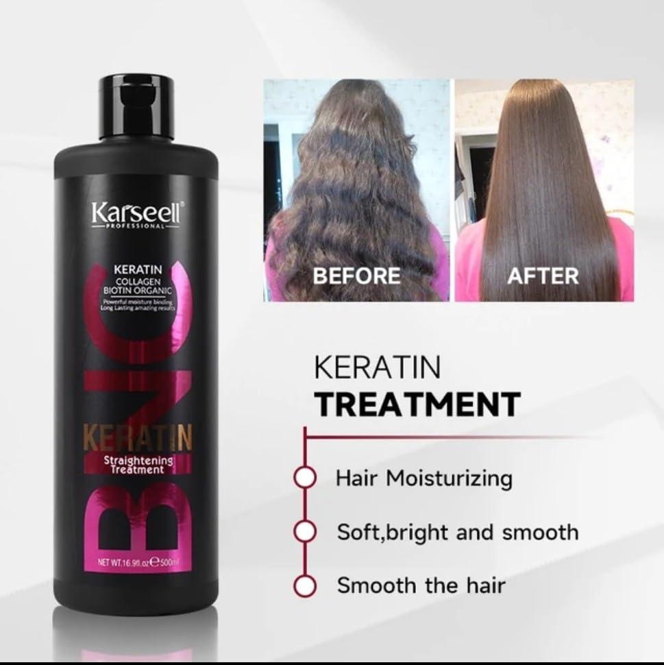 Karseell Karseell Keratin Straightening Treatment with Organic Biotin Shampoo, Collagen Detangle Conditioner, Relax and Repair Dry Damaged Hair, BNC Professional Results (50.7 fl oz), Black