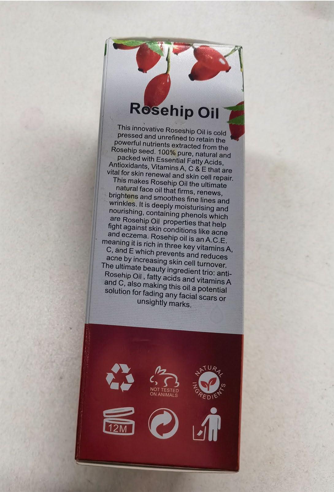 Onznoz Rosehip Oil for Face, Rose Hip Oil Organic Rosehip Seed Oil 100% Pure Cold Pressed for Anti-Aging, Nourishing Hair Care, Face & Skin (2.02 Fl Oz)