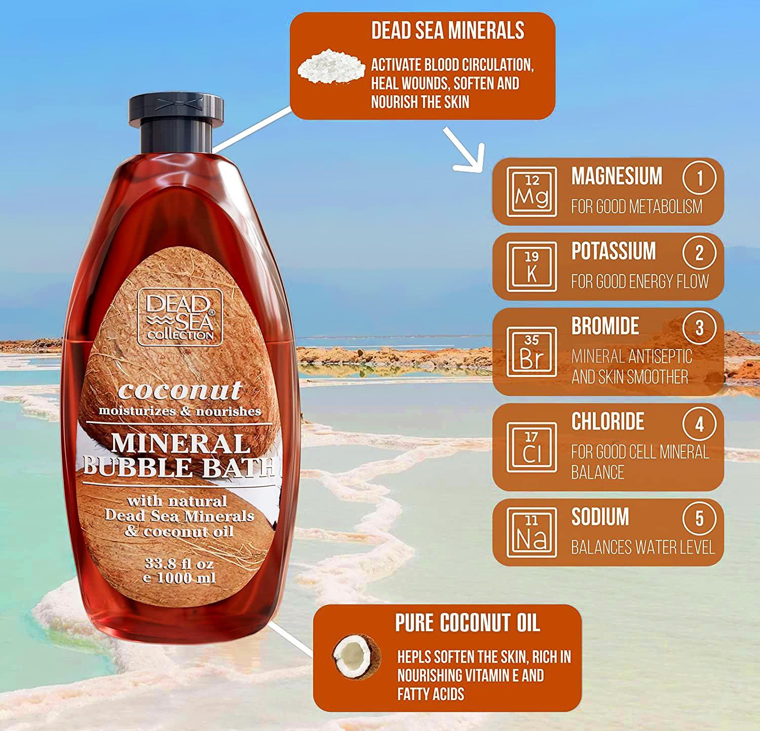 Dead Sea Collection Dead Sea Collection Bubble Bath with Coconut for Women and Men - Coconut Oil and Pure Dead Sea Minerals - Nourishing and Moisturizing Skin - Pack of 2 (67.6 fl.oz)