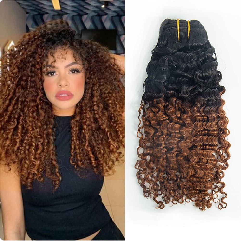 Kiss darling LASHES 3B 3C Afro Curly Clip in Human Hair Extension Real Hair Clip in Extensions for Women Ombre Auburn Brown Curly Clip ins Extensions 22\"inch 120g/Pcak Two Tone T#1B/30