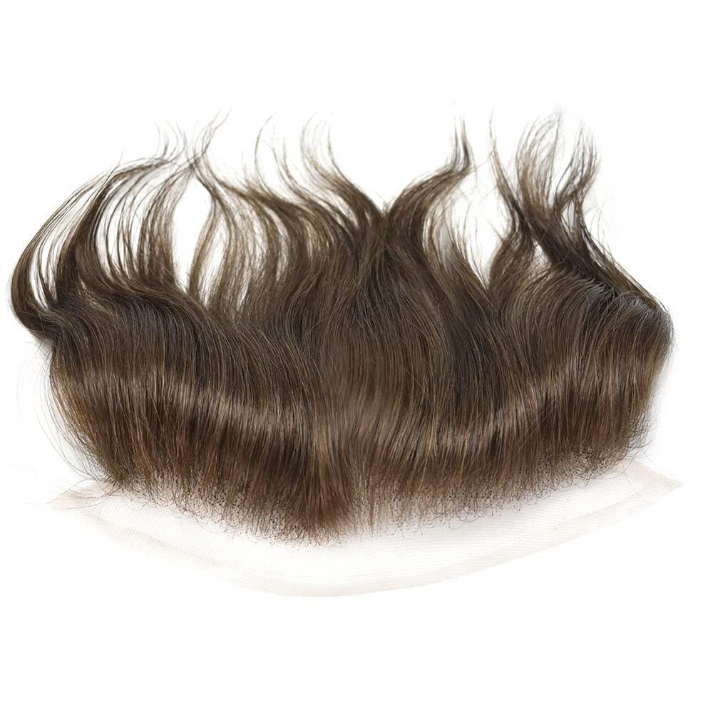 Curve Hair Lace Front Mens Receding Hairline Human Hair System Natural Mens Frontal Hairpiece V-Shape Thin Skin Poly Pu Forehead Replacement (4cmX18cm, 2 Darkest Brown-90% Light Density)