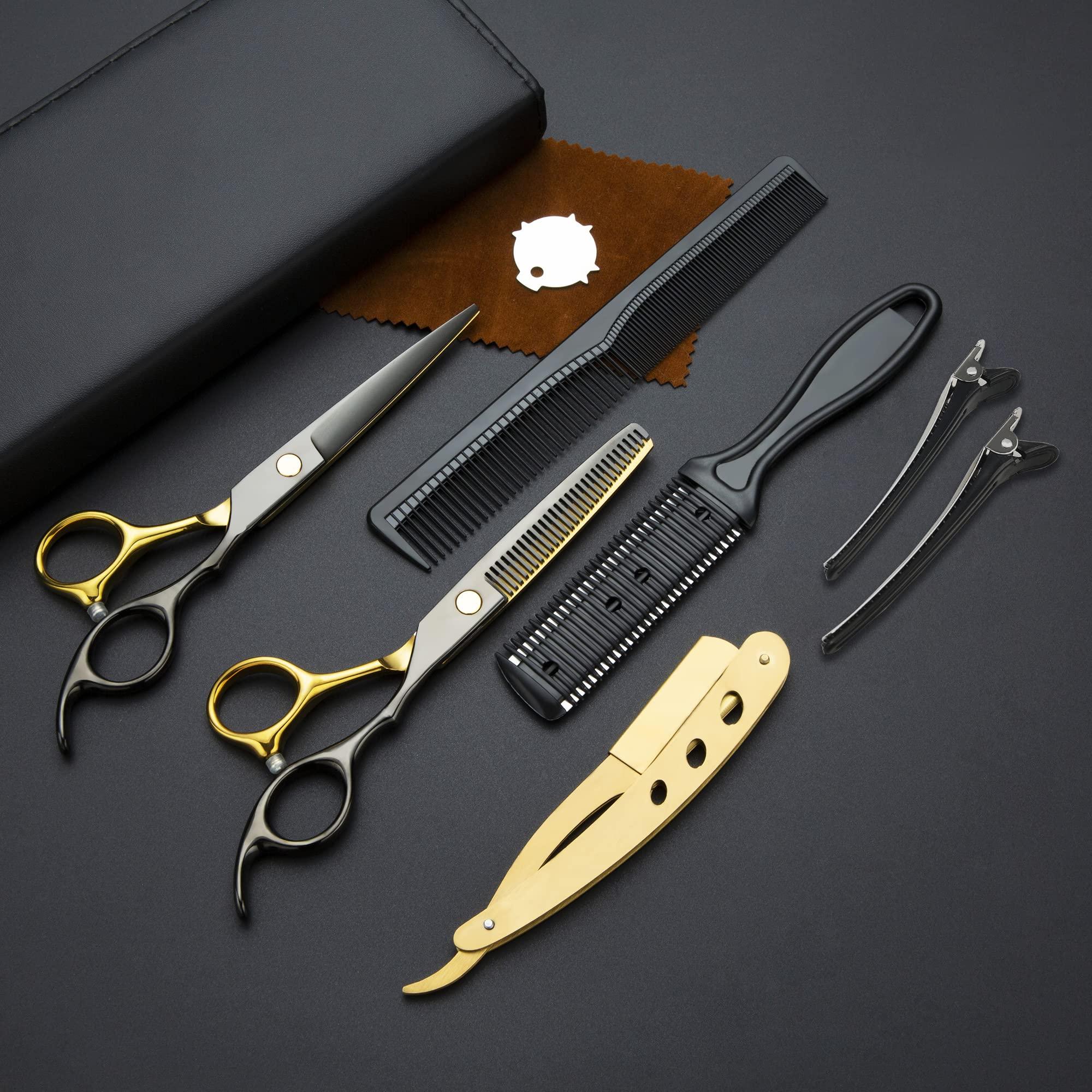 Zhjdongtuo Black Gold Hair Cutting Scissors Professional Stainless Steel Barber Hair Thinning Shears Salon Multifunctional Straight Hair Cutting Shears Teeth Scissors Hair Cutting Scissors Kit for Home Use