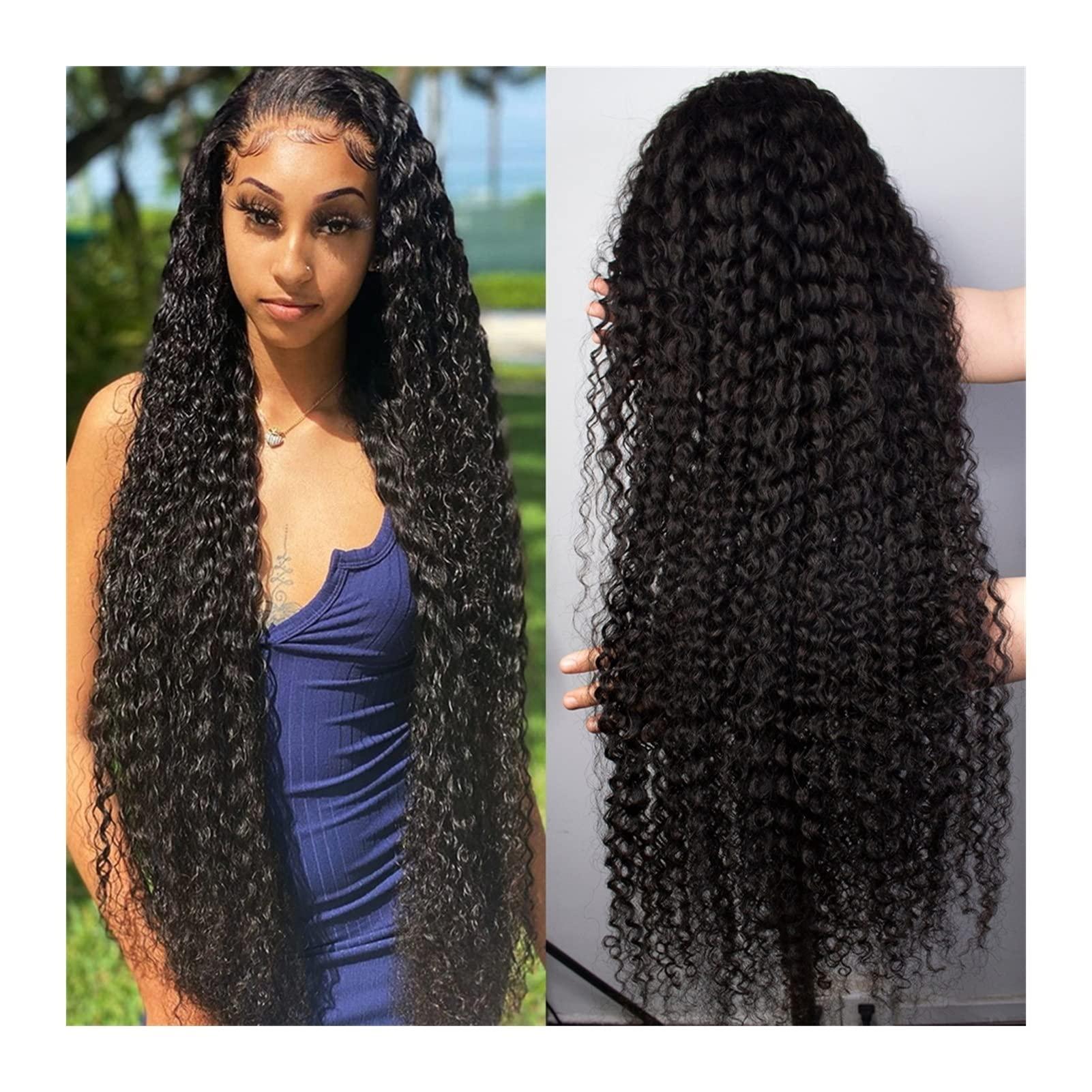 KIZQYN Wigs Deep Wave Frontal Wig Full Lace Front Human Hair Wigs 13x4 Bob Water Wave Hd Wet and Wavy Loose Pre Plucked Curly Human Hair Wig for Daily Party ( Density : 180% , Stretched Length : 12inches )