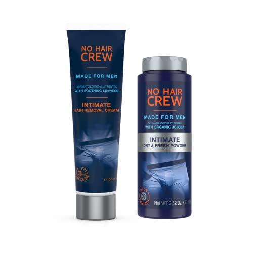 NO HAIR CREW No Hair Crew | Intimate Bundle | Includes Hair Removal Depilatory Cream for Men and Dry & Fresh Body Powder for Sweat and Odor Control