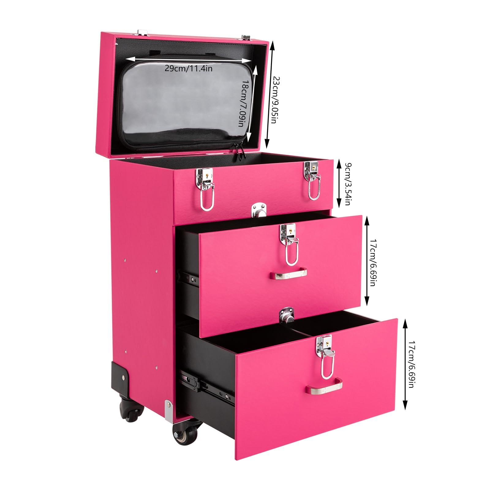 ZUANYAN ZUANYAN Rolling Makeup Train Case Professional Nail Tattoo Pull Bar Makeup Case With Universal Wheel (Pink)