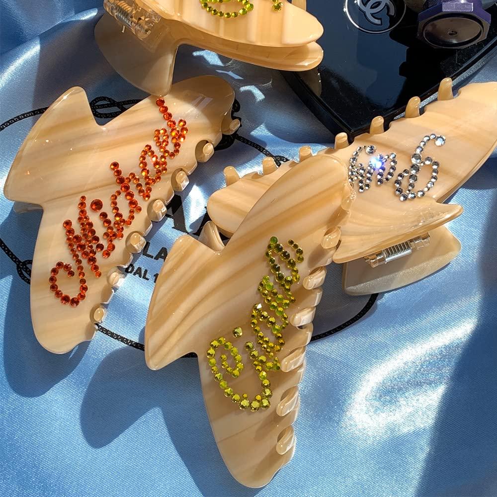 BAMERAL Custom Claw Clip, Personalized Rhinestone Name Hair Clip Hair Clips for Women Girls Large Hair Jaw Clips Hair Clamps Banana Hair Clips (Dark Wood Grain)