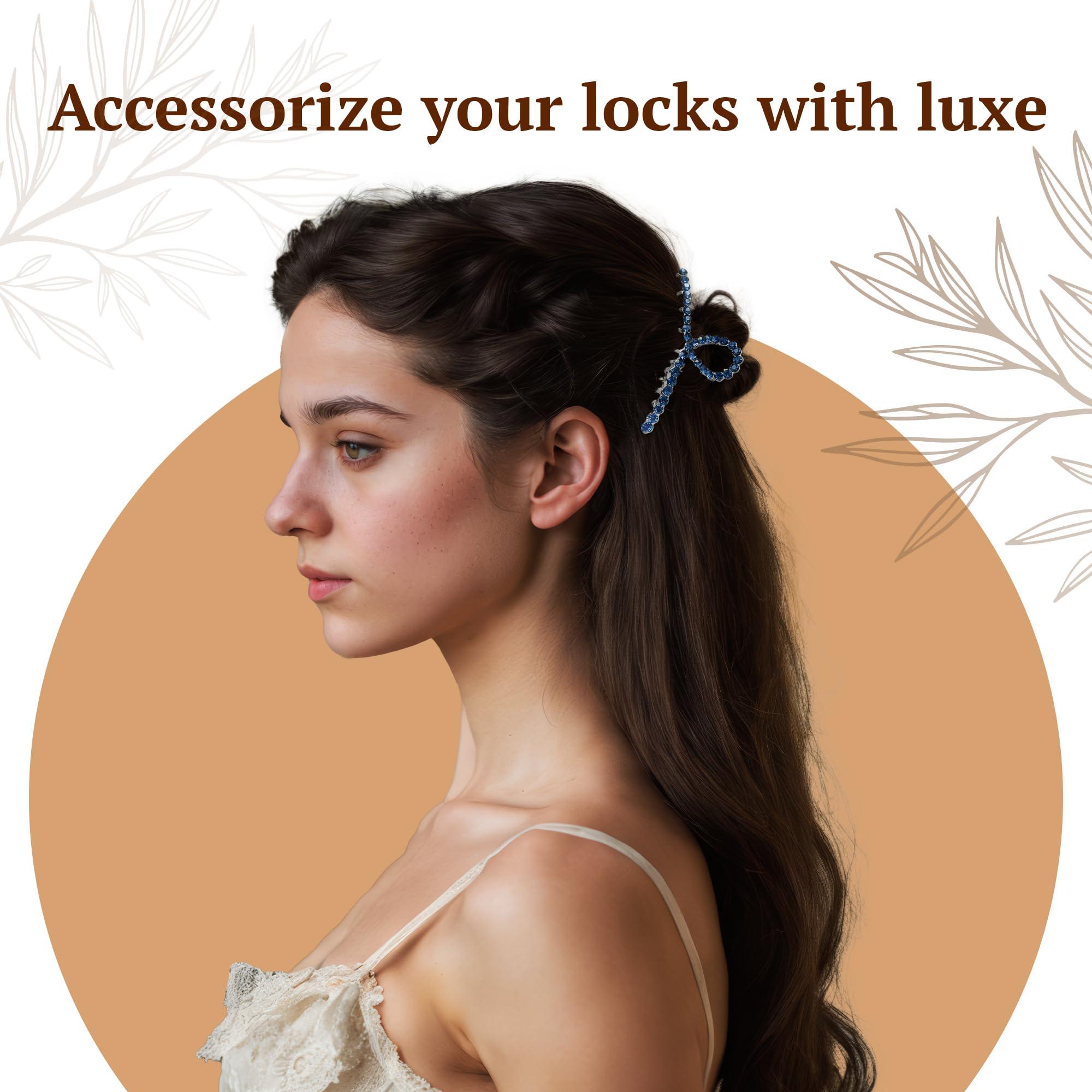 MalAAri MalAAri: Large Rhinestone Hair Claw Clips for Women, Wedding Hair Accessories, Bridal Hair Clips, Party Hair Clips, Prom, Special Events (Black Clip, Blue Stone)