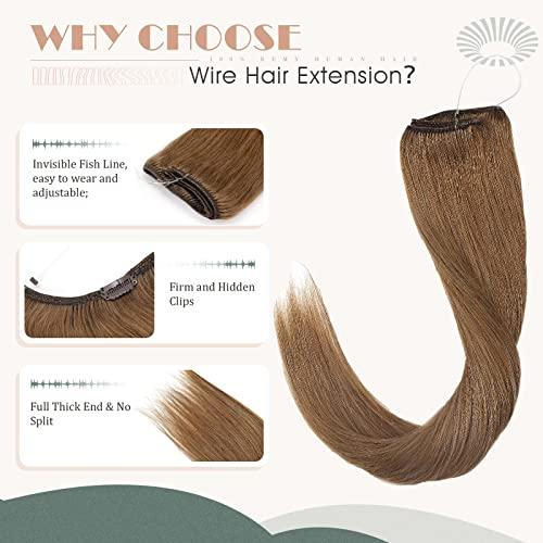 TESS Wire Hair Extensions - 100% Real Human Hair Extensions, Invisible Wire Hair Extensions Real Human Hair for Women, Straight Halo Human Hair Extension, Halo Hair Extension (16 Inch, Light Brown)