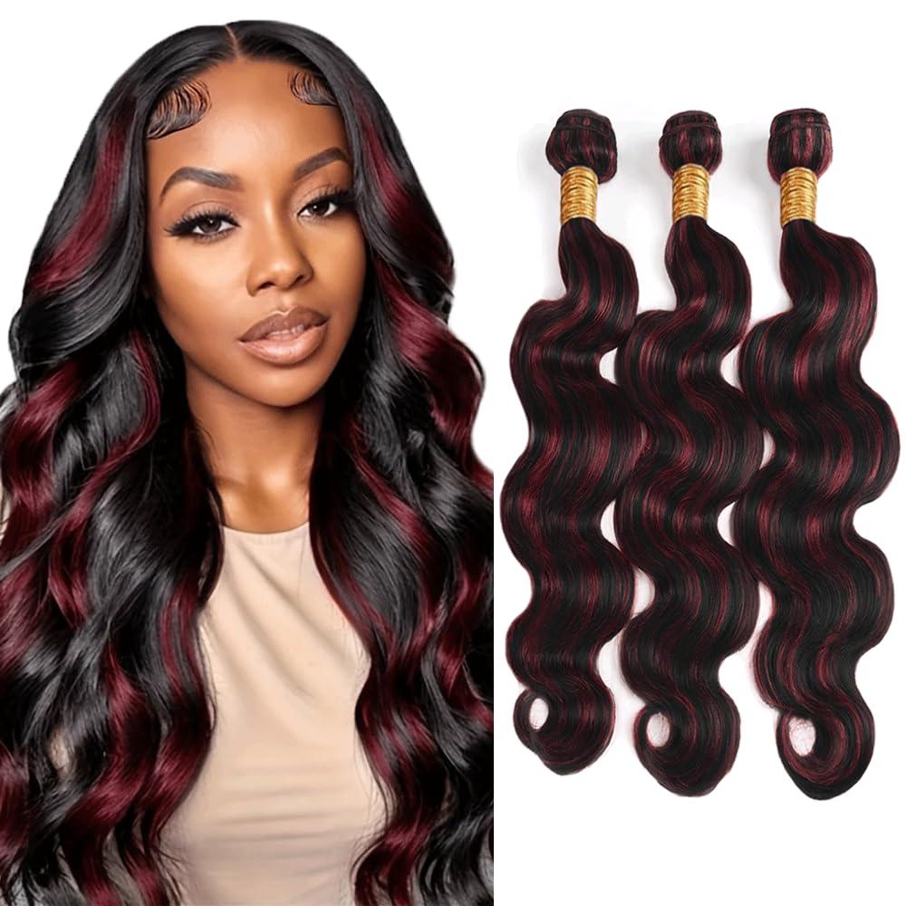 SUHKRPT 14 16 18 Inch P1B99J Bundles Highlight Body Wave Human Hiae Bundles Two Tone Black Mixed With 99J Burgundy Bundles Wine Red Body Wave Bundles Hair Extensions