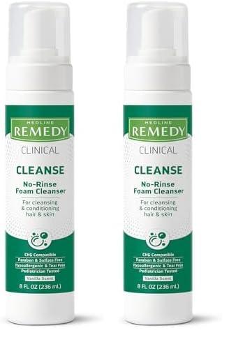 Medline Remedy Medline Remedy Phytoplex Hydrating Cleansing Foam, No-Rinse Body Wash and Shampoo, Paraben and Sulfate-Free, 8 fl oz (Pack of 2)