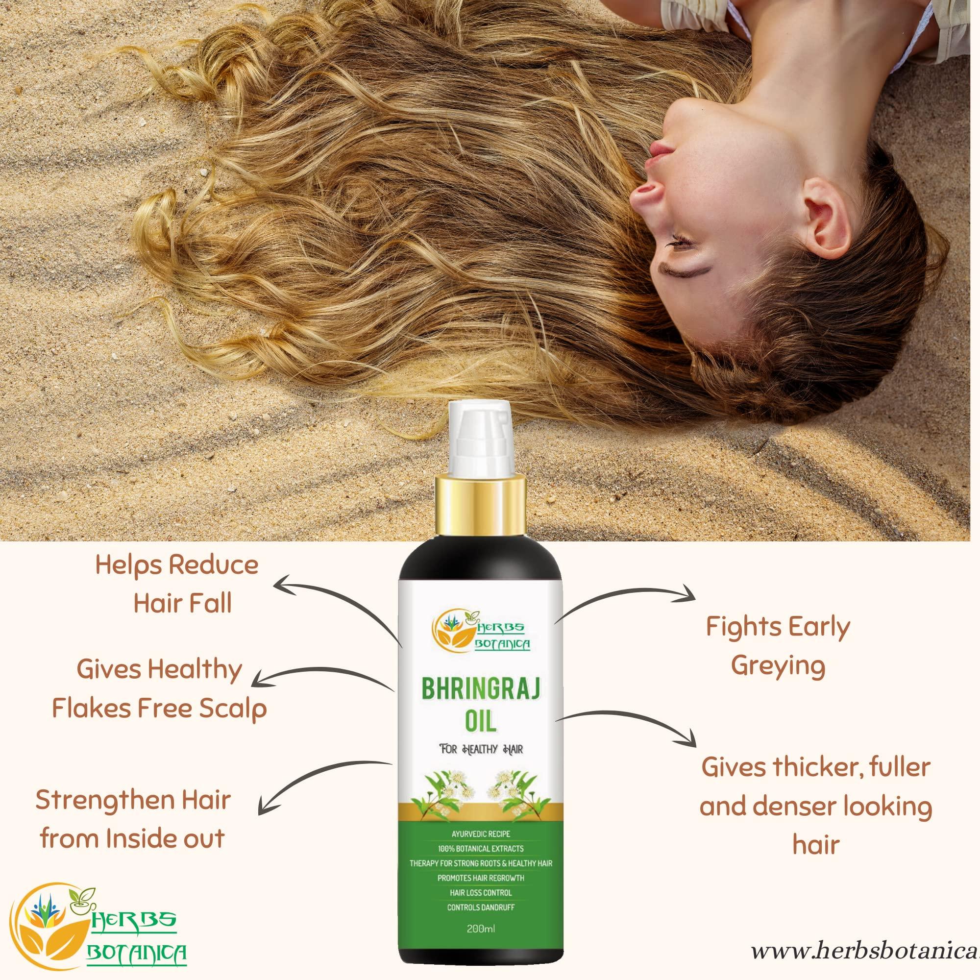 Herbs Botanica Herbs Botanica Bhringraj Oil for Hair Growth Organic Ayurvedic Herbal Hair Oil with Bhringraj, Amla, Aloe Vera, Sesame & Curry Leaf Reduces Hair Fall, No Silicones or Parabens 6.76 Fl Oz