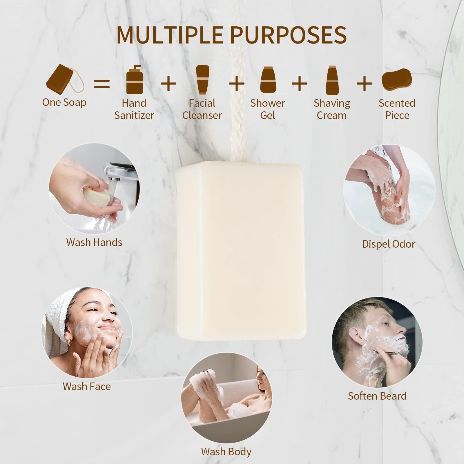 IeBilif IeBilif Bar Soap for Men, Soap On A Rope 4 Bar Pack Men's Soap, Body and Face Natural Bath Soap For Men 200g/7.05 Oz each