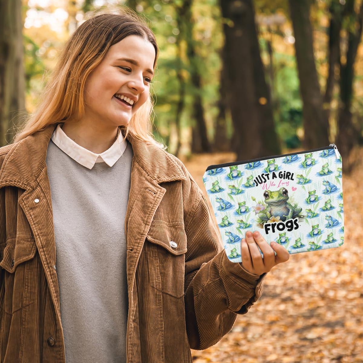 TBT Frog Gifts Funny Makeup Bag Frog Cosmetic Bag Frog Themed Gifts for Women Girls Best Friend Niece Daughter Animal Lovers Frog Lover Gifts Floral Travel Organizer Graduation Birthday Gifts