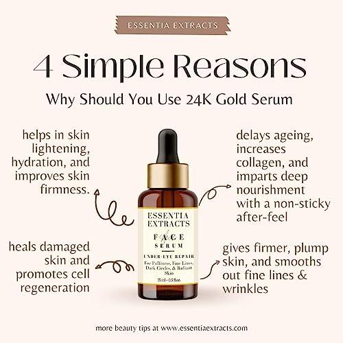SENTA SENTA ESSENTIA EXTRACTS 24K Gold Face Serum with Vitamin C, Pumpkin Seed Oil, Almond Oil, Rosehip Oil, Orange Extracts, 24K Gold | Hydrates, Primes and Gives Luminous Glowing Skin 15ML Bottle