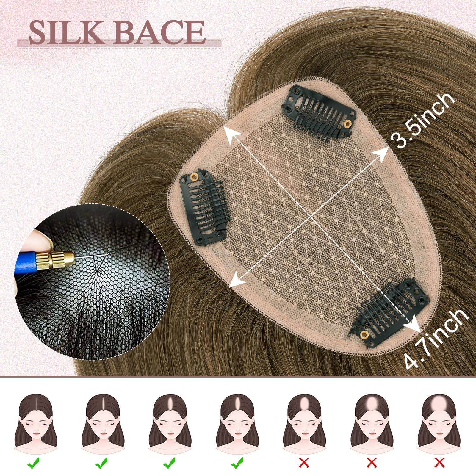 SEGO Pro SEGO Pro Hair Toppers for Women Real Human Hair Human Hair Toppers for Thin Hair Toppers Hair Pieces for Women No Bangs Adds Hair Volume 16 Inch 04 Chocolate Brown