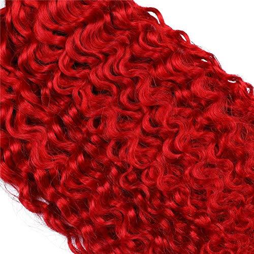 Generic Bright Red Deep Wave Human Hair Weave Bundles Red Color Brazilian Wavy Human Hair Extensions Pure Red Deep Wave Curly Virgin Hair 3 Bundle Deals Mixed Length (10 10 10)