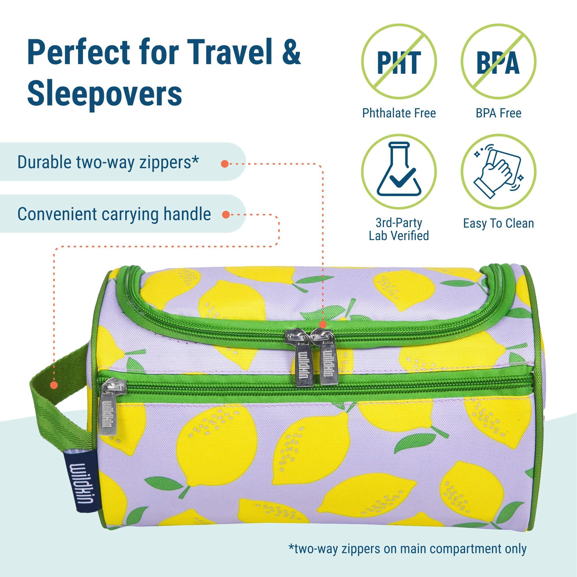 Wildkin Wildkin Toiletry Bag for Boys and Girls, Stay Organized on the Go with Our Spacious and Multifunctional Toiletry Bags, Ideal for School, Weekend, or Overnight Travel (Lilac Lemonade)