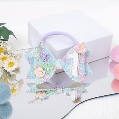 Jissoo Mermaid Birthday Hair Bow - Mermaid Birthday Decoration Hair Clips,Mermaid Hair Bow,Mermaid Bow For Girls,Cake Smash Prop ((1st))