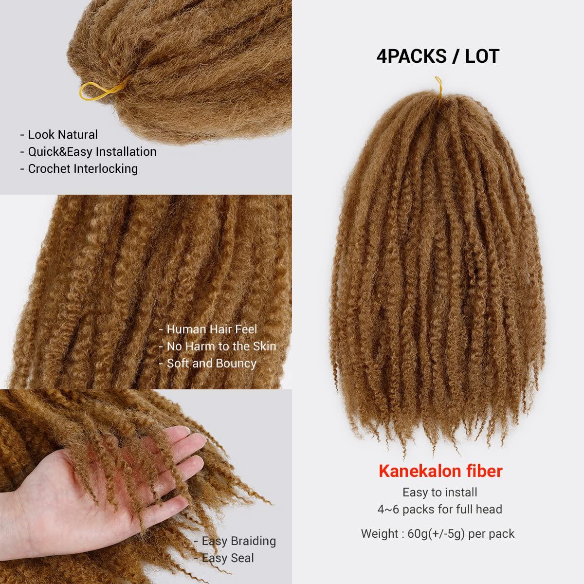 GLAM21USA AU-THEN-TIC Marley Hair 4 Packs 18 Inch Marely Twist Braiding Hair long Afro Twist Braiding Hair for Locs, Crochet Braid KANEKALON Fiber Hair Extensions (18 Inch (Pack of 4), 27-Strawberry Blonde)