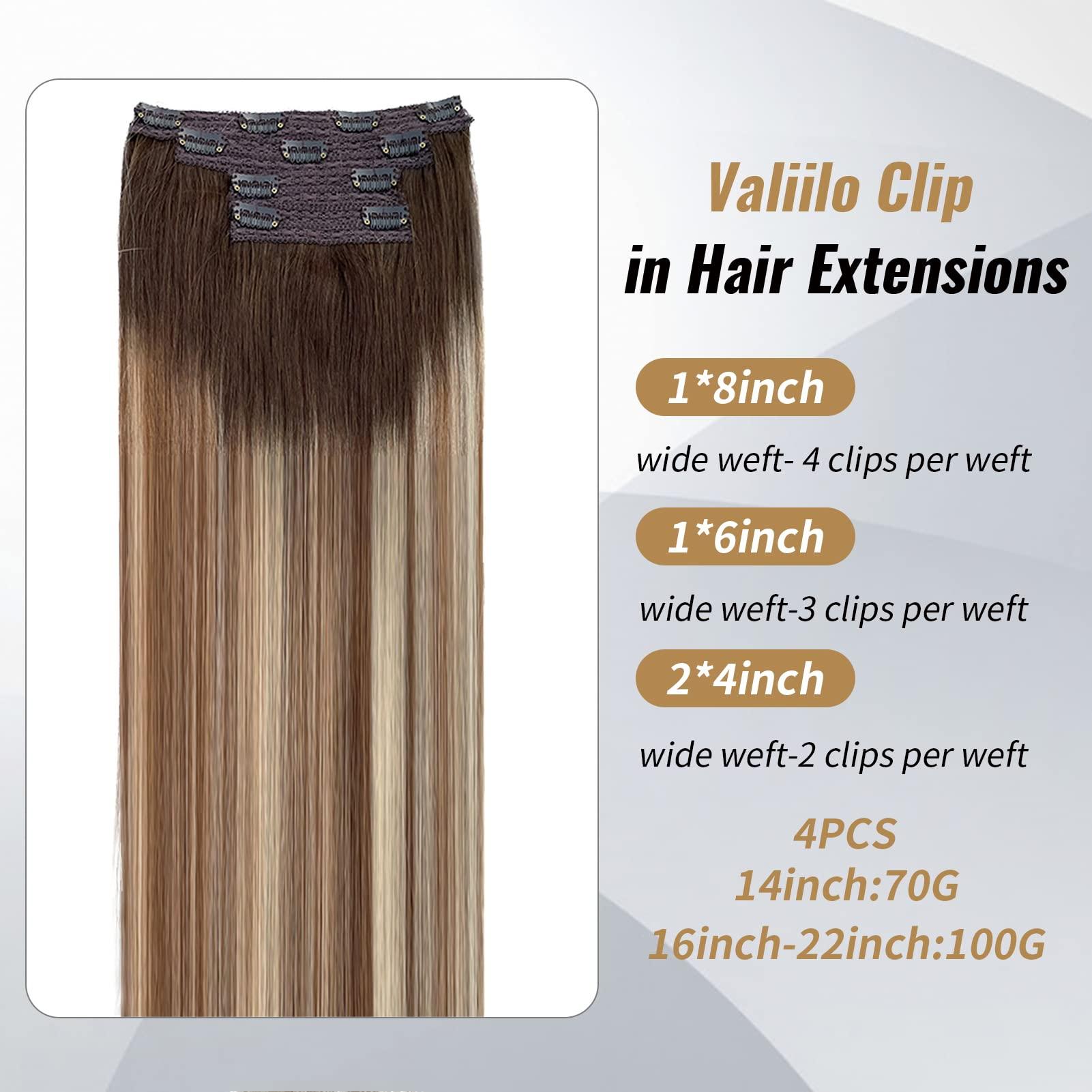 Valiilo Ombre Brown Hair Extensions 4Pcs 100g Clip in Hair Extensions Human Hair Ash Brown with 613 Blonde Highlights Seamless Lace Clip in Hair Extensions Remy Human Hair Extensions 22 Inch #3T8/613