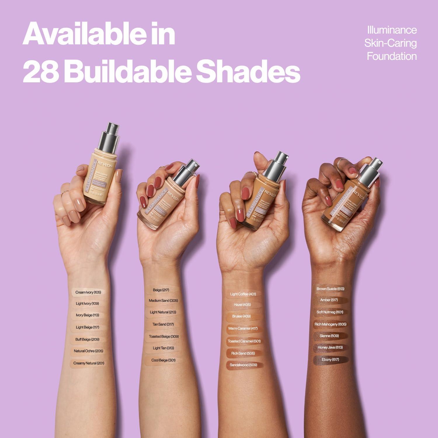 REVLON Revlon Illuminance Skin-Caring Liquid Foundation, Hyaluronic Acid, Hydrating and Nourishing Formula with Medium Coverage, 301 Cool Beige, 1 fl oz