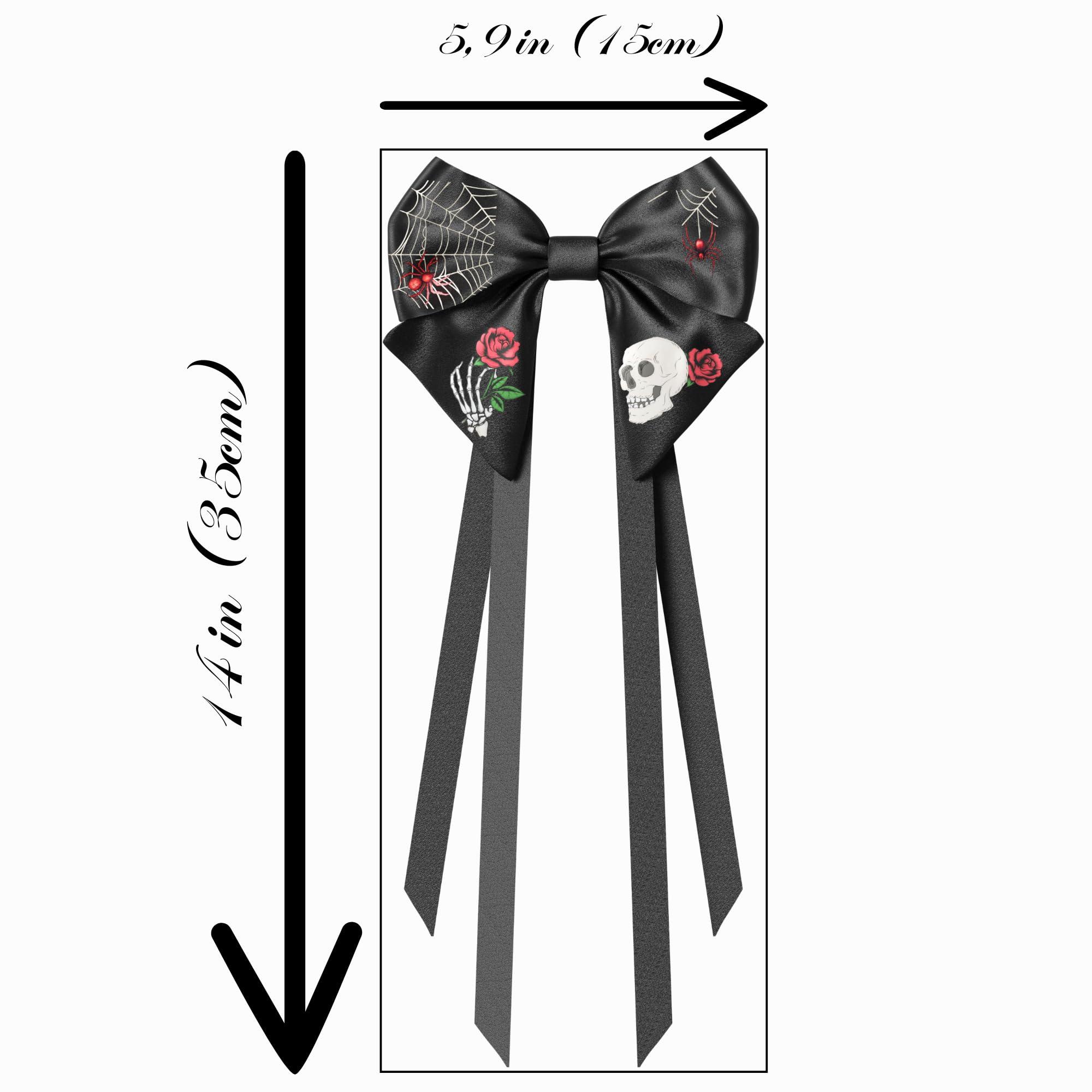 VIADALINNO Black Hair Bow Clip Ribbons Gothic Emo Alt for Teens Woman Girl Halloween