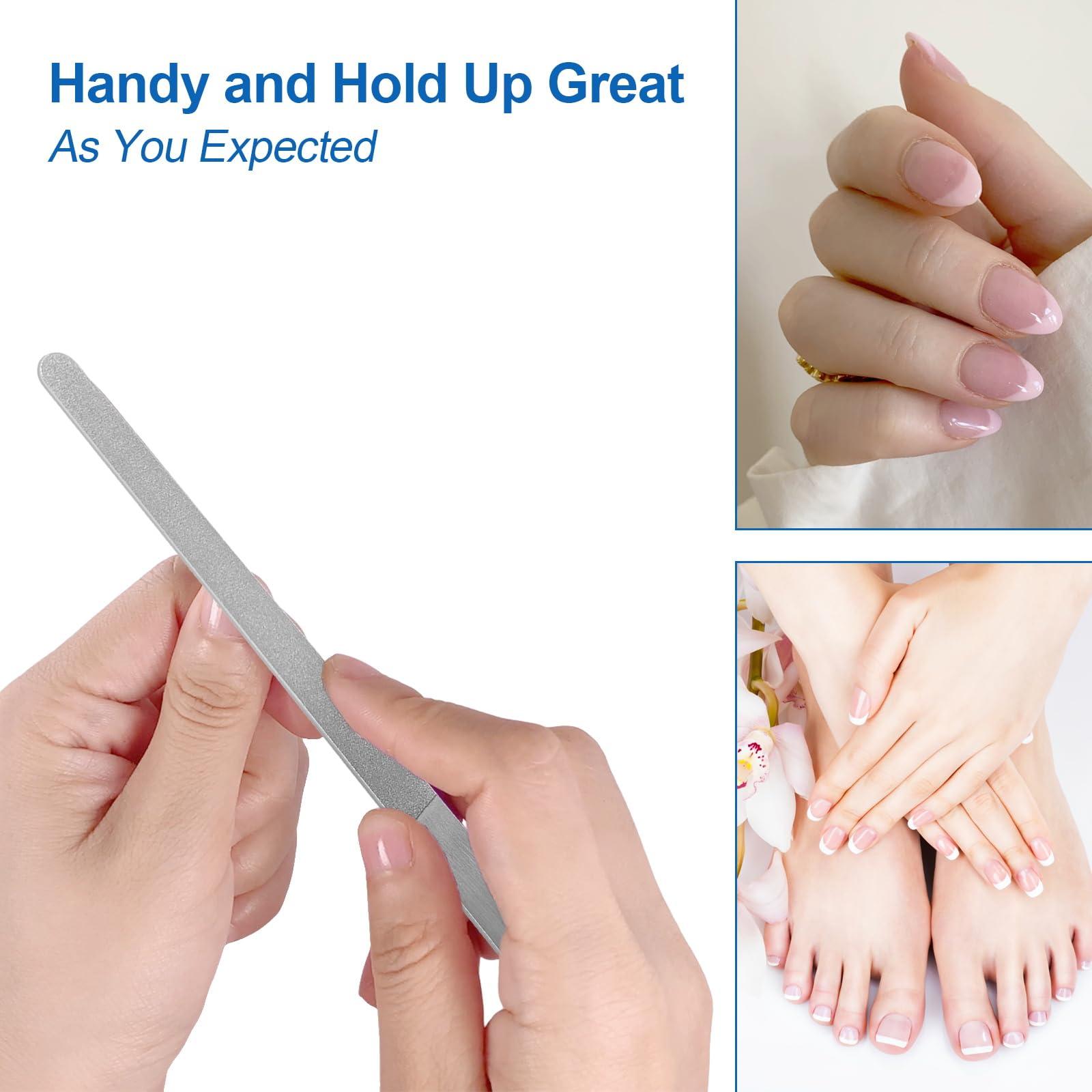 HomeyEra Metal Nail File (2 Pack) with Sharp Pointed Tip, Fingernail Files 8 for Natural Nails Stainless Steel Nail Filer Heavy Duty Sapphire Grit Double Sided Manicure Pedicure Toenails Tools