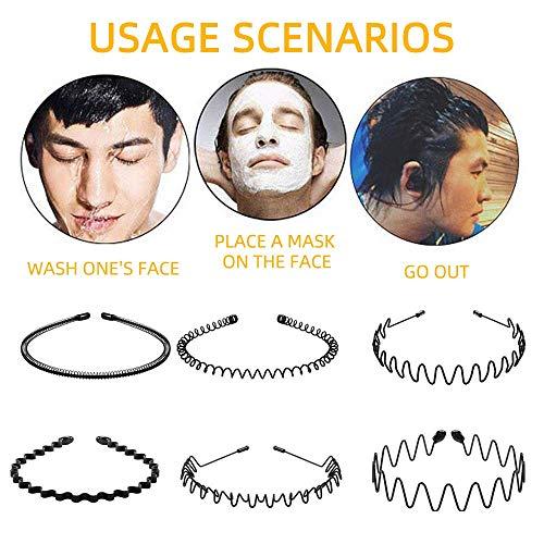 a11 6Pcs Hair Hoop, Unisex Wavy Headband Metal Hair Hoop Multi-style Wave Spring Headband Wavy Comb Hair Band Accessories for Men and Women Black