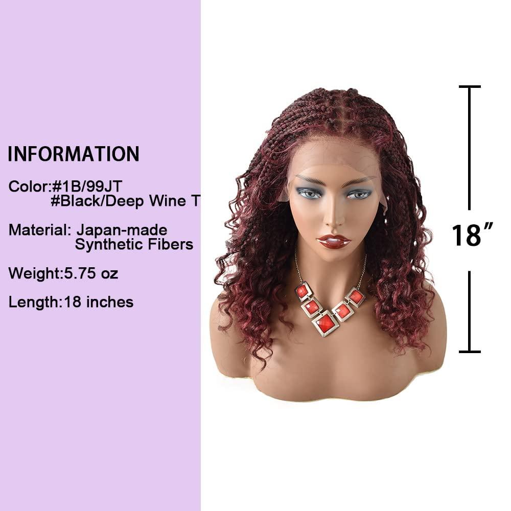 F M FACE MIRACLE NEW YORK F M FACE MIRACLE NEW YORK 18" Inches Lace Front Box Braided Wigs For Black Women Swiss Lace Front Wigs With Baby Hair Micro Synthetic Braid Wigs (#1B/99JT Black Mix Wine Red)