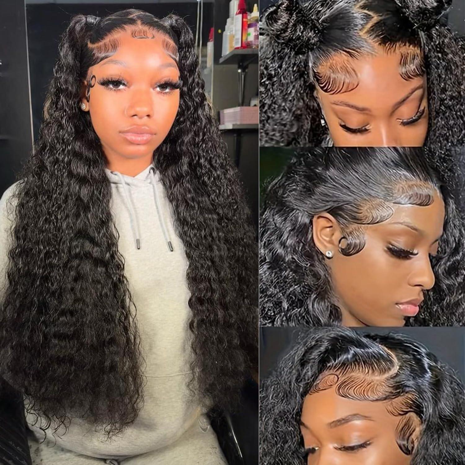 crownew 30 Inch Water Wave Lace Front Wigs Human Hair Pre Plucked Wet And Wavy 13x4 Hd Lace Frontal Human Hair Wig 180% Density For Women Small Knots Bouncy Soft Deep Curl Tangle Free Natural Hairline