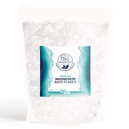 Natural Elephant Natural Elephant Dead Sea Magnesium Bath Flakes | 8 oz Travel Size (227g) | Pure Magnesium Chloride Soak for Body and Foot | Ideal for a Soothing Bath Experience | Alternative to Epsom Salt